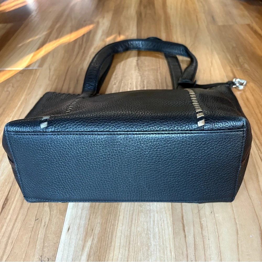 Brighton Black Pebbled Leather Handbag with Top Stitching Accents